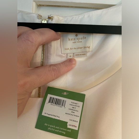 NWT Kate Spade Colorblock Bow Silk Dress Multi Color Cream Navy Size 4 - Picture 4 of 6